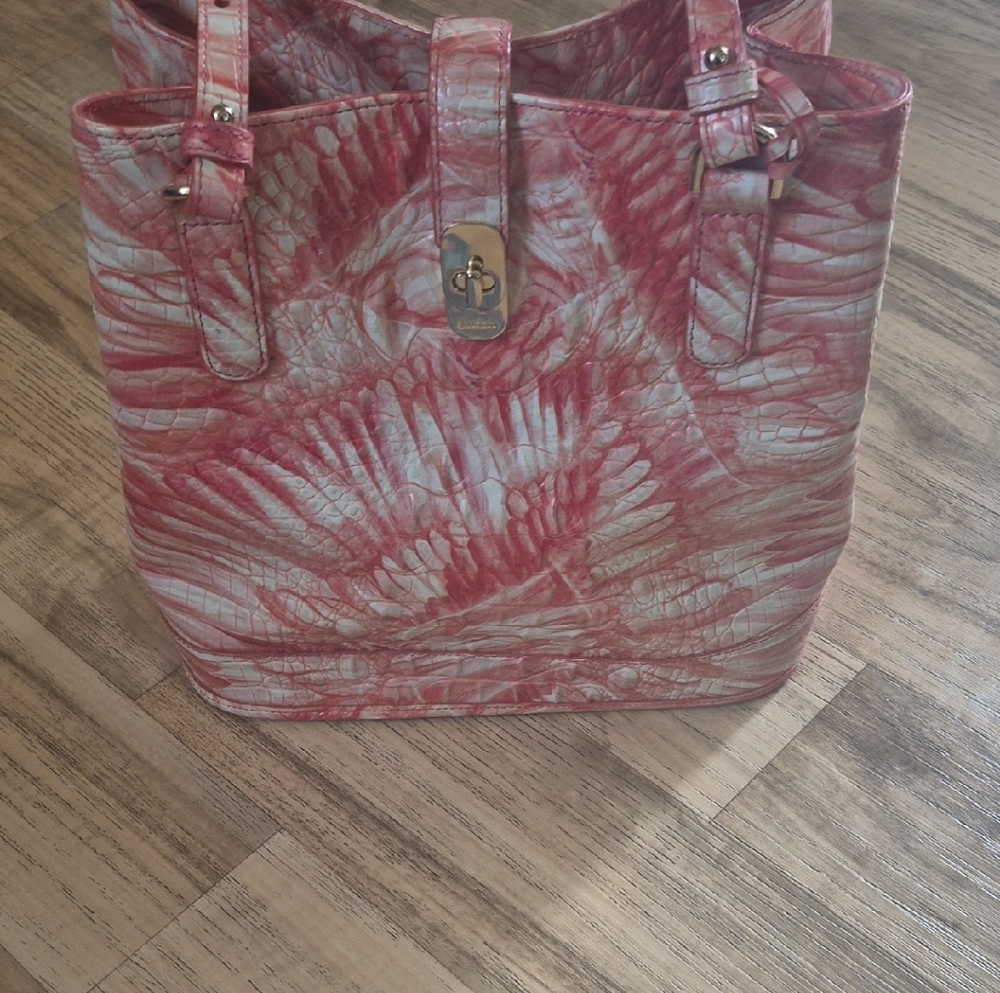 Brahmin Tangerine and White Tie-Dye Tote
